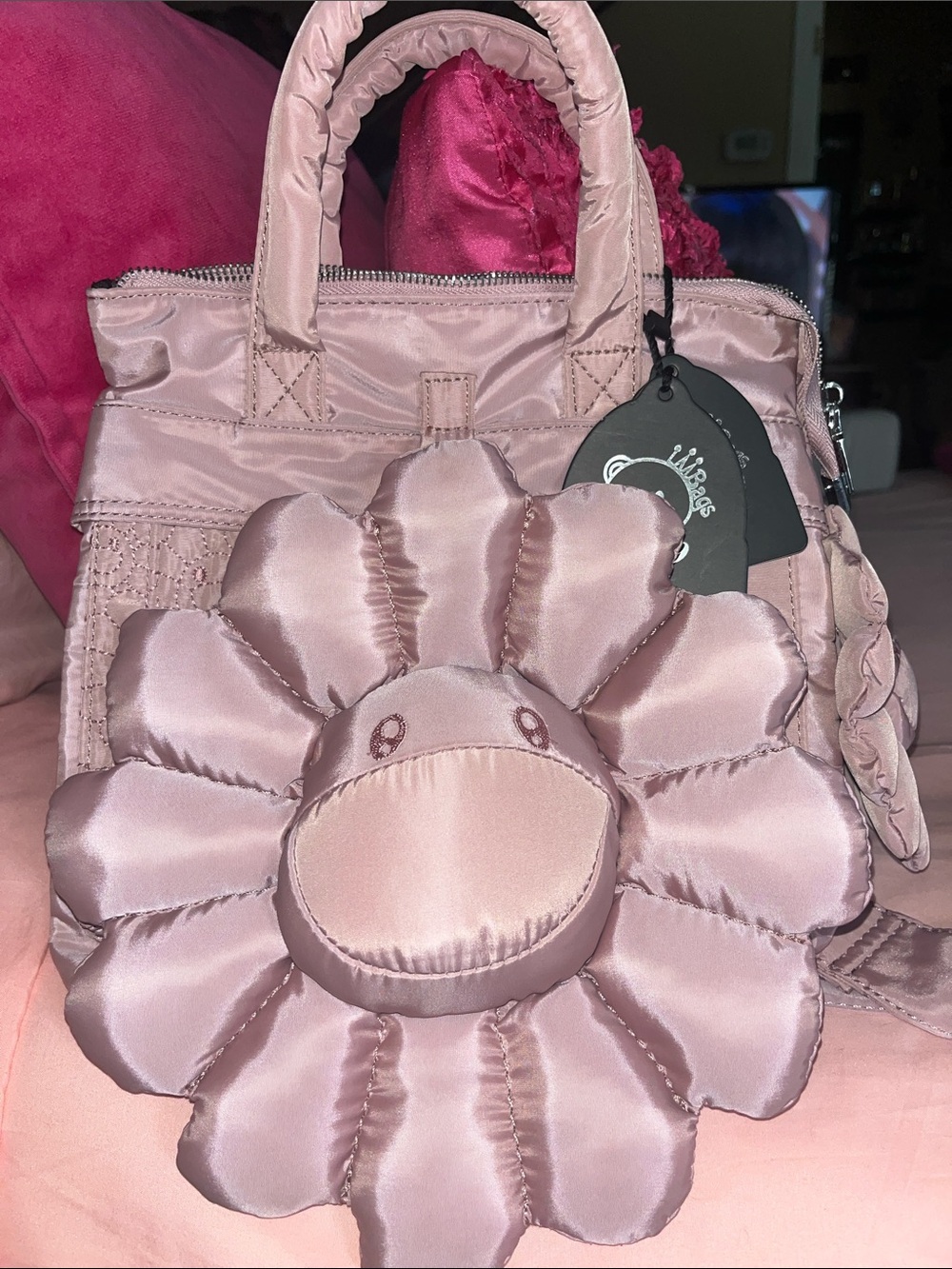 Stylish Pink Floral Satin Tote Bag - Women's Bag